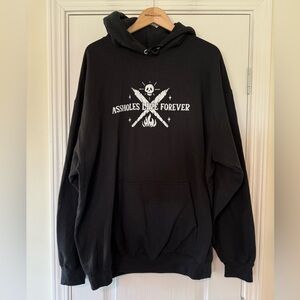 Black Graphic Hoodie with 'Assholes Live Forever' Slogan